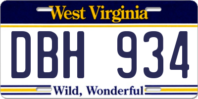 WV license plate DBH934