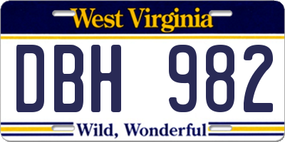 WV license plate DBH982