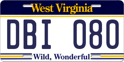 WV license plate DBI080