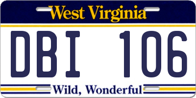 WV license plate DBI106