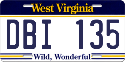 WV license plate DBI135