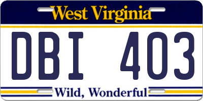 WV license plate DBI403