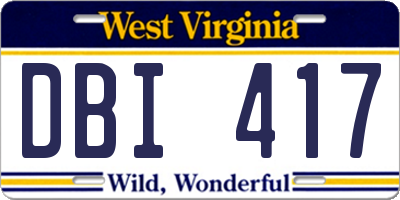 WV license plate DBI417