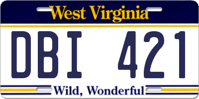 WV license plate DBI421