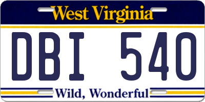 WV license plate DBI540