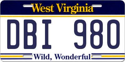 WV license plate DBI980
