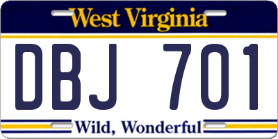 WV license plate DBJ701