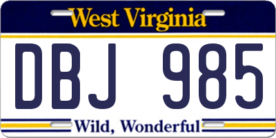 WV license plate DBJ985