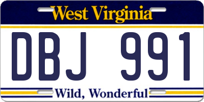 WV license plate DBJ991