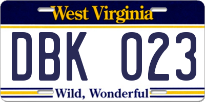 WV license plate DBK023