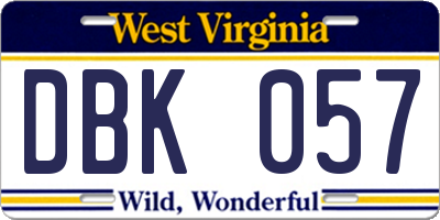 WV license plate DBK057