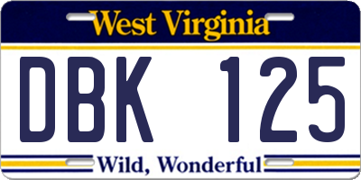 WV license plate DBK125