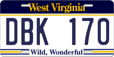 WV license plate DBK170