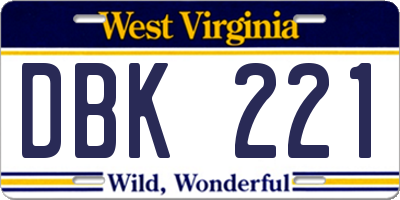 WV license plate DBK221