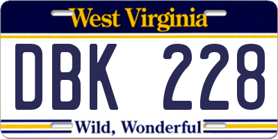 WV license plate DBK228