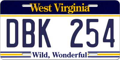 WV license plate DBK254