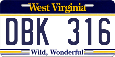 WV license plate DBK316