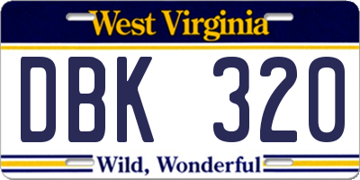 WV license plate DBK320