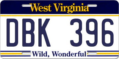 WV license plate DBK396