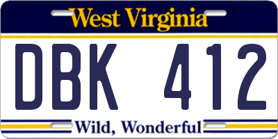 WV license plate DBK412
