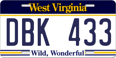 WV license plate DBK433