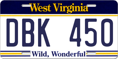 WV license plate DBK450
