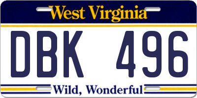 WV license plate DBK496