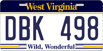 WV license plate DBK498