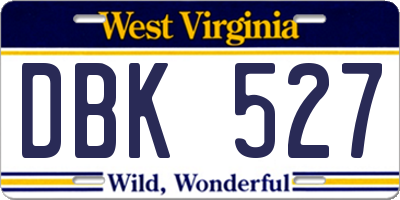 WV license plate DBK527