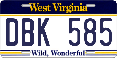 WV license plate DBK585