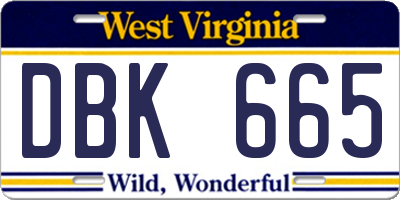 WV license plate DBK665