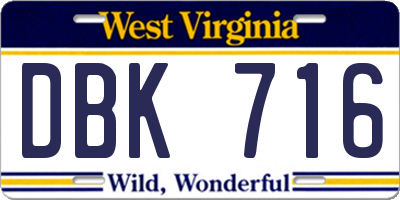 WV license plate DBK716