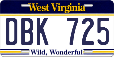 WV license plate DBK725