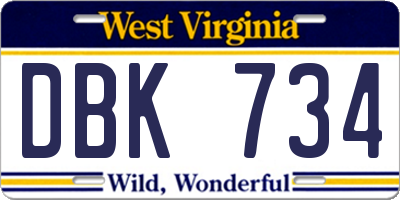 WV license plate DBK734