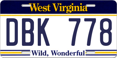 WV license plate DBK778