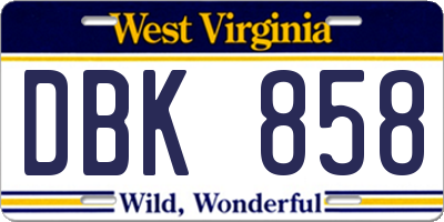 WV license plate DBK858