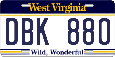 WV license plate DBK880