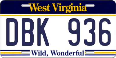 WV license plate DBK936