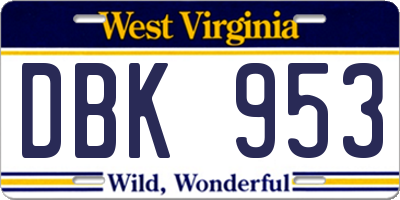 WV license plate DBK953