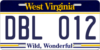 WV license plate DBL012