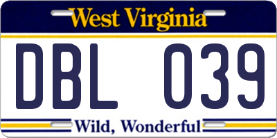 WV license plate DBL039