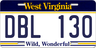 WV license plate DBL130