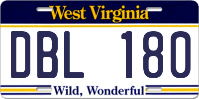 WV license plate DBL180