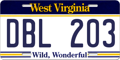 WV license plate DBL203