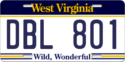 WV license plate DBL801
