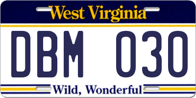 WV license plate DBM030
