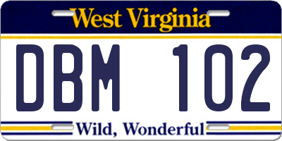 WV license plate DBM102
