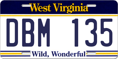 WV license plate DBM135