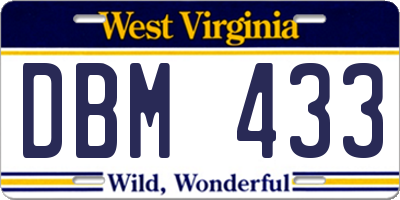 WV license plate DBM433