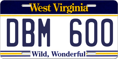 WV license plate DBM600